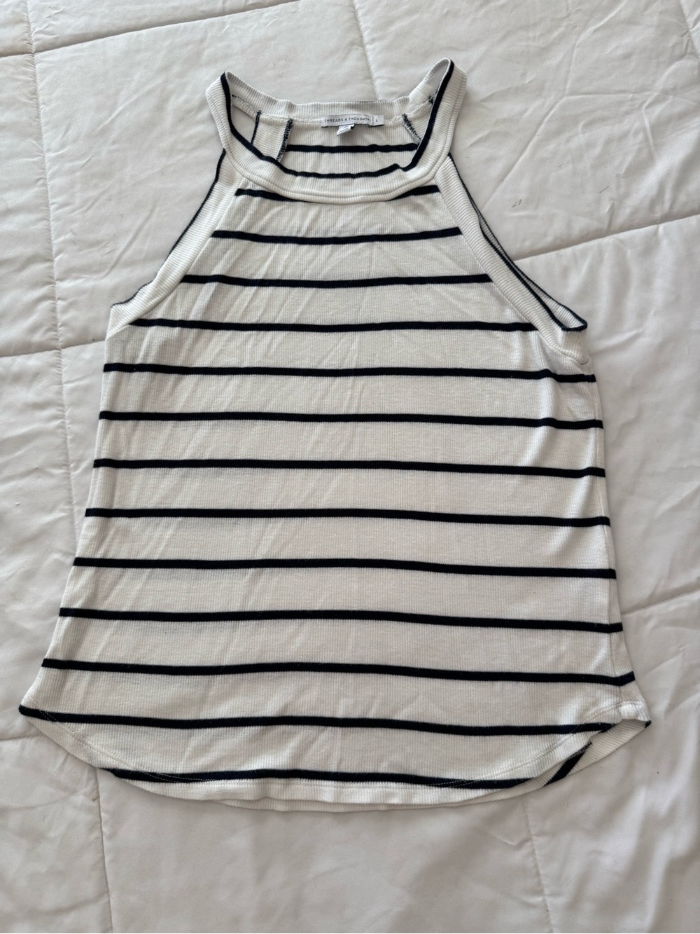 Threads 4 Thought White Tank Top with Black Stripes